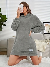 tanie Sukienki z kapturem i bluzą-Sukienka dresowa damska hoodie mini sukienka sukienka ołówkowa wakacje casual boho na co dzień sportowa wychodząca luźny krój gładki długi rękaw z kapturem różowy czerwony niebieski szary wiosna