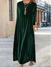 Abito Maxi in Velluto per Donna Abito Nero Abito di Laurea Abito Cocktail Abito Formale Festa Compleanno Festa Matrimonio Ufficio Semplice Maniche Lunghe Girocollo Nera Rossa Viola Verde Primavera economico vestito nero midi-Abito Maxi in Velluto per Donna Abito Nero Abito di Laurea Abito Cocktail Abito Formale Festa Compleanno Festa Matrimonio Ufficio Semplice Maniche Lunghe Girocollo Nera Rossa Viola Verde Primavera