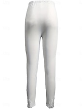 baratos Leggings lisas-Mulheres chinês Leggings Moda Roupa de rua Básico Comprimento total Cintura Alta Tecido Renda Confortável Macio Com Stretch Ao ar livre Férias Rua Preto Branco Verão Primavera Fino