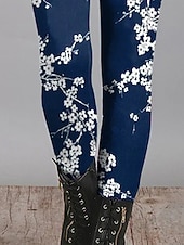  Women's Pants Trousers Leggings Cozy Leggings Streetwear Casual Full Length High Waist Floral Elastic Waist Print Breathability Comfortable Stretchy Vacation Street Daily Wear Red Blue Purple Orange