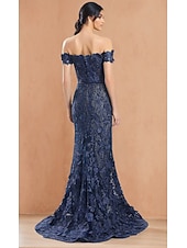 preiswerte Meerjungfrau Abendkleider-mit Blumen bestickte Spitzenapplikationen Meerjungfrau/Trompete Abendkleid elegantes Kleid formelle Hochzeit bodenlang ärmellos schulterfrei 2025