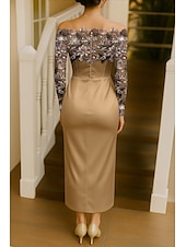 Недорогие Коктейльные платья-Футляр Ниже колена Вышивка бисером Вечернее платье Платье матери невесты коктейльные платья Платья для вечеринок Элегантный стиль Без рукавов Без бретелей Вечеринка в саду Свадьба Кружева Стретч-сатин