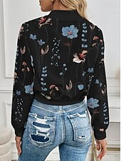 levne letecká bunda-Dámské Neformální bunda Zahřívací Rychleschnoucí Zip Kapsy Elegantní Módní Denní Jednoduchý Květinový Dovolená Ležérní Denní Běžné / Denní Krátké baseballový obojek Běžný Dlouhý rukáv Svrchní oděvy