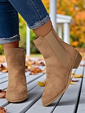 Χαμηλού Κόστους Μπότες Τσέλσι-Γυναικεία μποτάκια chelsea από τεχνητό σουέτ – με φερμουάρ στο πλάι και ελαστικό πάνελ, μπότες chelsea με χαμηλό τακούνι για φθινοπωρινές βόλτες, ψώνια και χαλαρές εξόδους