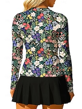 baratos Camisa Feminina-Mulheres Plantas Floral Botânico floral Tops Camisa Esportiva Camisa de tênis Top de tênis Manga Longa Zíper Floral UPF50+ Resistente a UV Elasticidade Alta Pavio Humido Respirável Voleibal Tênis