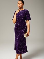 levne Party šaty-velurové flitry s nabíraným rukávem třpytivé elegantní maxi šaty