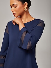 billige Todelt sett-dame marineblå modal chiffon matchende sett tettsittende bluse beskårne bukser elegant stilig komfortabel daglig arbeidskveldsklær høst