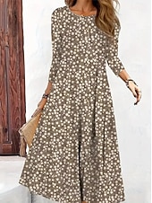 abordables Robes fleuries décontractées-Femmes Robe maxi Robe ajustée et évasée Vacances Occasionnel Boho Soirée Quotidien Sortir Coupe régulière Fleuri Graphique À pois manche longue Col ras du cou Noir Marron clair Bleu Violet Automne