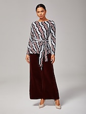 baratos Conjuntos de duas peças-Conjunto feminino com estampa ondulada, ombro de fora, elástico alto, ajuste inclusivo, conjunto casual elegante da moda