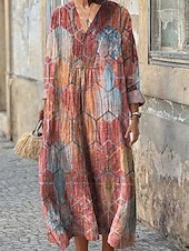 Dames Maxi-jurk Zonnejurk A lijn jurk Vakantie Casual Boho Feestdagen Ruim Passend Grafisch Geometrisch Lange mouw V-hals Donker Bruin blauw Paars Bruin Zomer Lente Herfst voordelige Bloemenjurken-Dames Maxi-jurk Zonnejurk A lijn jurk Vakantie Casual Boho Feestdagen Ruim Passend Grafisch Geometrisch Lange mouw V-hals Donker Bruin blauw Paars Bruin Zomer Lente Herfst