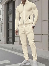 preiswerte Lässige Jacken-Herren Leichte Jacke Freizeitjacke Set Urlaub Täglich Atmungsaktiv Tasche 2 teilig Frühling Herbst Einfach Mode Klassisch Revers Regulär Schwarz Weiß Königliches Blau Khaki Grau Jacken