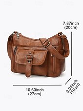 abordables Sacs à bandoulière-Sac à bandoulière en similicuir pour femme – Sac à main vintage multi-poches pour le travail, les voyages et le quotidien