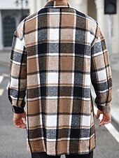 preiswerte Herren-Blazer &amp; -Anzüge-Herren Leichte Jacke Hemdjacke Freizeitjacke Jacke-Shirt Urlaub Täglich Thermowarm Tasche Frühling Herbst Karomuster Mode Klassisch Revers Regulär Schwarz Wein Orange Khaki Armeegrün Jacken