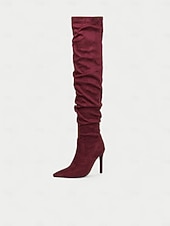 abordables Bottes souples-Bottes hautes pour femmes, style jambe large, convertibles au-dessus du genou, bottes à talon aiguille à bout pointu en daim pour des tenues de mode décontractées urbaines