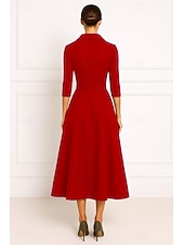 billige Cocktailkjoler-Rød portrettkrage A-linje cocktailkjoler elegant kjole formell bryllup te-lang midi-lengde 3/4-ermet stretch crepe med sløyfe(r) 2025