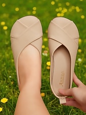 economico Ballerine da donna-scarpe basse larghe da donna con cinturino incrociato beige – morbide scarpe basse casual slip-on a piedi nudi in similpelle per ufficio, passeggiate, viaggi e uso quotidiano