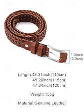 levne Pánské opasky-Pánský pletený opasek z pravé kůže – klasický tkaný design s leštěnou přezkou, odolný a nastavitelný doplněk v pase pro ležérní, obchodní a golfové outfity