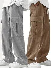 お買い得  スウェットパンツ-マルチパック 2個 男性用 ブラック+ブラウン スウェットパンツ コーデュロイパンツ ズボン ドローストリング 弾性ウエスト 平織り バケーション デイリーウェア ポリエステル 春