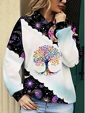 baratos Arte &amp; Design Tops-Moletom feminino com capuz e estampa 3D, gráfico, geométrico, bolinhas, casual, manga comprida, com capuz, regular, para festa, roupa de noite, uso diário, branco, primavera, outono, inverno