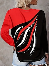 Χαμηλού Κόστους Τι-shirt με ρίγες και γεωμετρικά σχέδια-Γυναικεία Μπλουζάκι Στάμπα Γραφική Γεωμετρικό Αφηρημένο Βίντατζ Μοντέρνα Στυλάτο Μακρυμάνικο Στρογγυλή Ψηλή Λαιμόκοψη Στρογγυλή Λαιμόκοψη Κανονικά μπλουζάκια Καθημερινά