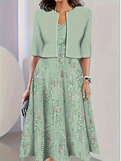 ieftine rochie florală-Pentru femei Set de rochii Rochie A line Casual Rochii Semi Formale Floral Grafic Imprimeu Rochii Midi Manșon Jumate Stil Nautic Vacanță Dată Alb Albastru piscină Trifoi Vară Primăvară Fit regulat