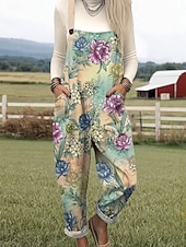 abordables Combinaison Florale-Femmes Combinaison Actif Fleuri Sans manches Col rond Avec Poches Imprimé Vacances Quotidien Coupe Ample Jaune Bleu Orange Printemps