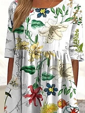 abordables Robes Floraux Imprimés-Femmes Robe Midi Robe Décontractée Robe d'été Mode Moderne Quotidien Plage Week-end Coupe régulière Fleur Manche Courte Col ras du cou Bleu Blanche Été Printemps
