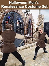 זול תלבושות-רטרו\וינטאג' ימי הביניים רנסנס מִכְנָסַיִים תלבושות חגורת מותניים פיראט ויקינג תחפושות בגדי ריקוד גברים ויקינג האלווין (ליל כל הקדושים) קרנבל נשף מסכות הצגה נשף מסכות LARP מבוגרים חולצה מכנסיים חגורה