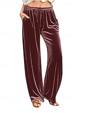 Недорогие широкие ноги и высокая талия-Жен. Широкие Вельветовые брюки Брюки Уличный стиль На каждый день Полная длина Средняя талия Полотняное плетение Карман Эластичный шнурок Удобный Для улицы Праздники выходные