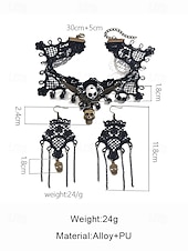 abordables Accesorios de Halloween-Conjunto de collar y pendientes de araña y calavera de Halloween para mujer: diseño de red de encaje negro con gema roja, perfecto para fiestas y disfraces de Halloween.