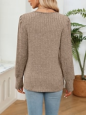 halpa Yksinkertaiset paidat-Naisten Neulos Pusero Päivittäin Tyylikäs Vapaa-aika Väripalikka Joustin V kaula-aukko Kudottu Pitsinauhat Pitkähihainen Tavalliset topit Neuloa Päivittäin Pyhäpäivä Bile Viininpunainen Musta Syksy