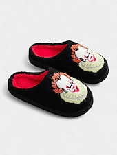 economico Per le donne-pantofole unisex da clown horror pelose con fodera in peluche rosso - comode scarpe da interno per Halloween, per feste in maschera spaventose e appassionati di film horror