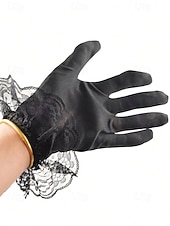 preiswerte Halloween-Zubehör-Damen-Halloween-Skeletthandschuhe – schwarze Spitzenmanschette mit Zuckerschädel-Aufdruck, Kostümzubehör für Party, Cosplay und Nachtleben