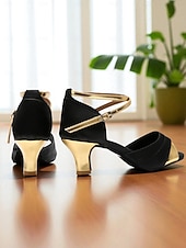 baratos Sapatos de Dança Latina-Sandálias femininas pretas e vermelhas para dança latina - sapatos de salão profissionais com bico aberto e salto médio com tira no tornozelo para performance e prática