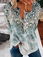 economico Top a Strisce e Geometrici-Per donna Felpa Pullover Felpe con cerniera Floreale Grafico Paisley Moda Casual Manica Lunga Girocollo Scollo a V Top Regolari Streetwear Abbigliamento Quotidiano Cerniera Stampato Verde militare