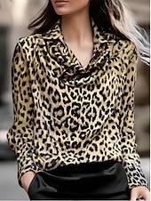 levne Oblečené topy-Dámské Oblečené topy Večerní topy Leopard Elegantní Večírek dámy Dlouhý rukáv Košilový límec Běžné topy Práce Párty večerní šaty Večerní oslava Tisk Levhart Jaro Podzim Zima Jaro. Podzim. Zima. Léto