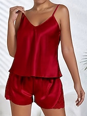 Χαμηλού Κόστους Πιτζάμες και νυχτικά-Γυναικεία Πυτζάμες Μοντέρνα Καθημερινό Ανατομικό Μονόχρωμες Σατέν Μεταξωτές Πιτζάμες Πιτζάμες Δαντέλα Κουρελού Σπίτι Κρεβάτι Αμάνικο Λουριά Ροζ Ανοικτό Μαύρο Λευκό Σαμπανιζέ Ρουμπίνι Καλοκαίρι