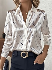 billige Dressy topper-Dame Skjorte Arbeidsskjorter Grafisk Geometrisk Elegant Stilfull Fritid Langermet Skjortekrage Vanlige topper Arbeid Festkveldsklær Daglig Glimmer Hvit Rosa Blå Oransje Grønn Vår, Høst, Vinter, Sommer