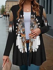 abordables Manteaux 3D-Femmes Manteau d&#039;Hiver Trench Léger Confortable Imprimé Front ouvert ancien Mode Occasionnel Animal Vacances Occasionnel Long Sans Col Coupe régulière manche longue Vêtements d&#039;extérieur Noir Bleu