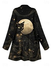 olcso 3D kabátok-Női Ballonkabát Könnyű Kényelmes Nyomtatott Szüret Divat Alkalmi Állat Hétköznapi Szokványos Gallér nélküli Normál Hosszú ujj Felsőruházat Fekete és fehér Fekete Tavasz Ősz