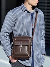 economico Borselli da uomo-borsa a tracolla da uomo in similpelle effetto ciottolo – borsa a tracolla vintage business-casual, multitasche, tracolla regolabile per lavoro, viaggi e spostamenti quotidiani