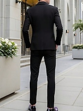 abordables Blazers Clásicos para Hombres-Hombre chaqueta Conjunto Negocio Fiesta de Cóctel Fiesta de Boda 2 Piezas Moda Casual Primavera Otoño Poliéster Plano Bolsillo Botones Cómodo Botonadura Simple Chaqueta de sport Negro