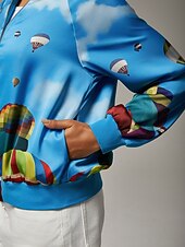 economico Giacche-Giubbotto bomber da donna con stampa a mongolfiera, collo a coste, foderato, elegante, casual, da indossare tutti i giorni, da lavoro, autunno