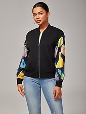 preiswerte Überbekleidung für Damen-Damen Bomberjacke Casual Street Patchwork Kürbis Print Mikro - elastischer Strukturstoff Schwarz Polyester Elasthan