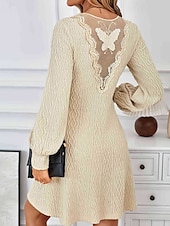preiswerte abendkleider-Damen Minikleid Spitzenkleid Freizeitkleid Mode Modern Laternenärmel Outdoor Urlaub Ausgehen Normale Passform Einfach Langarm V Ausschnitt Aprikose Herbst