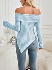 abordables Pull de Noël-Femmes Chemisier Uni Élégant Moderne manche longue Épaules Dénudées Hauts Réguliers Fête Sortir Nœud Dos nu Noir Blanche Rose Claire Abricot Bleu clair Automne