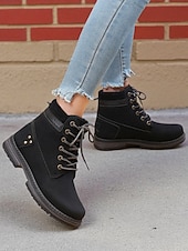 baratos Botas de combate-Botas femininas clássicas com cadarço – botas de trabalho duráveis estilo combate para outono, inverno e roupas casuais ao ar livre