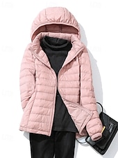 preiswerte Puffers &amp; Parka-Damen Daunenjacke Warm Bequem Reißverschluss Tasche Mode Einfach Ausgehen Wochenende Reisverschluss Regulär Mit Kapuze Normale Passform Langarm Oberbekleidung Gelb Rosa Rote Herbst Winter