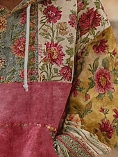 abordables Hauts Floraux-Femmes Sweat à capuche Fleuri Graphique Occasionnel Boho manche longue À capuche Hauts Réguliers Rue Tenue Quotidienne Patchwork Imprimé Poche Avant Gris foncé Rouge Automne Hiver