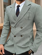 billiga Herrars klassiska kavajer-Herr Kavaj Företag Cocktailfest Bröllopsfest Mode Ledigt Vår Höst Polyester Hundtandsmönster Ficka Knappar Bekväm Dubbelknäppt Blazer Grön